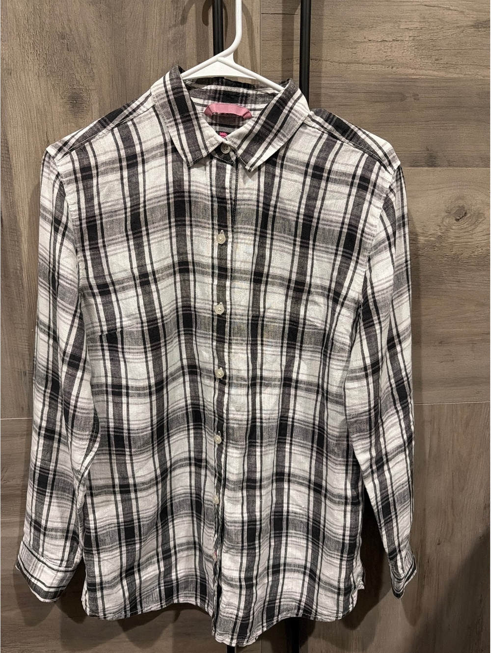 Tommy Bahama Woman’s Small Linen Long Sleeve Plaid Shirt Black and White